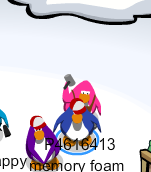 club penguin screenshot of a penguin moments away from hitting another penguin with a mallet